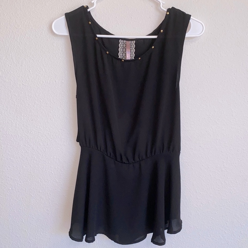 Mauve Black Sleeveless Chiffon Open Back Tank Blouse